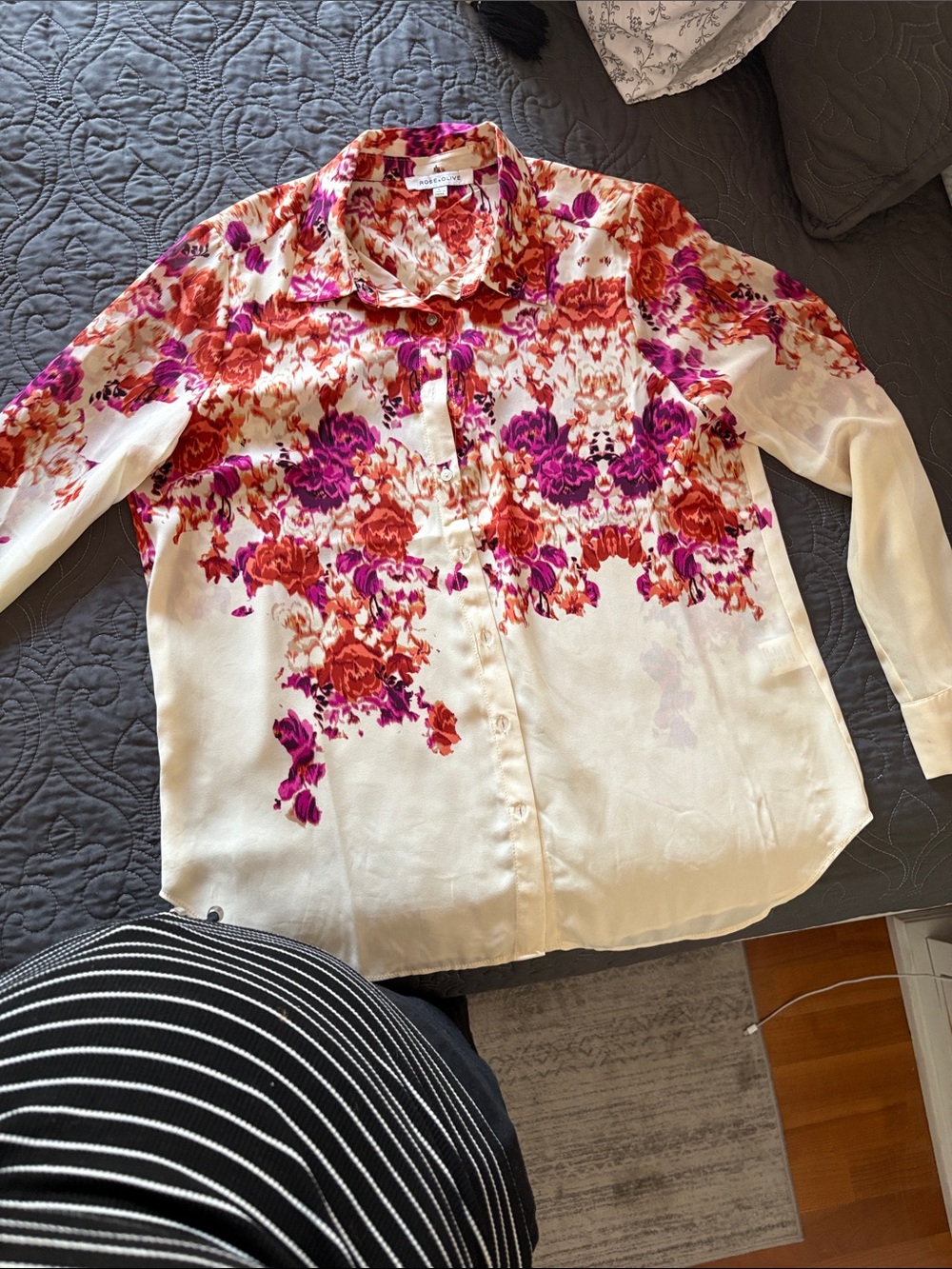 Rose & Olive Cream Blouse with Pink & Orange Floral Print - Picture 2 of 3